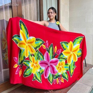 Hot Sale Rayon Sarong Hand Painted Flower Design by Balinese Artisans